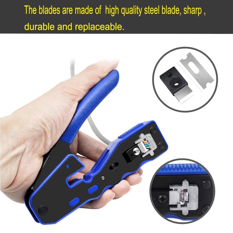 PETECHTOOL RJ45 Crimp Tool Pass Through Crimper Cutter for Cat6a Cat6 Cat5 Cat5e 8P8C Modular Connector Ethernet Crimper Tool - Image 5
